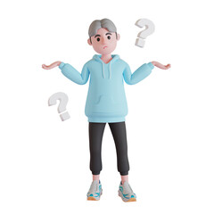 3d character, 3d illustration, boy have no idea