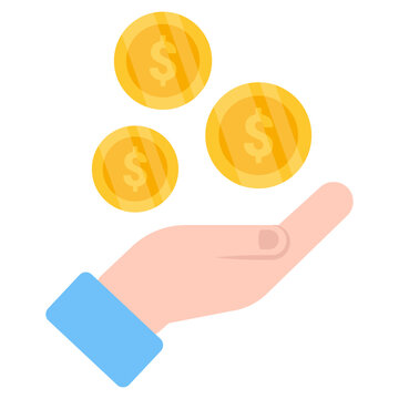 Coins on hand, concept of funding icon
