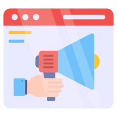 Megaphone on web page, icon of web marketing