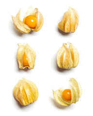 Physalis fruit or Physalis peruviana, small golden berries isolated on white background.