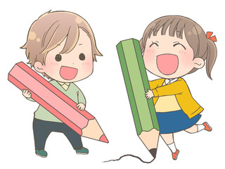 鉛筆を持った子供のイラスト