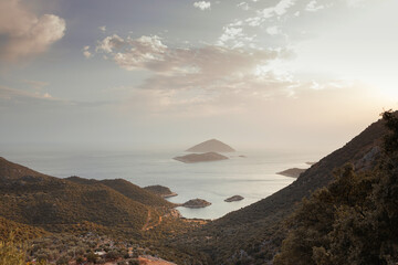 Beautiful scenery of the city of Kash in the south of the country. Perspective on the coastal islands and the city by the sea