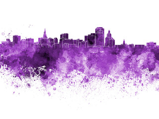 Fototapeta premium Hartford skyline in purple watercolor on white background