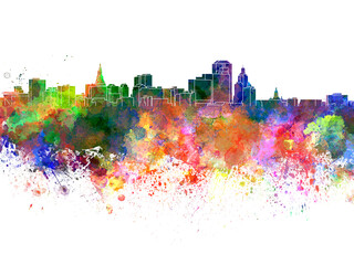 Hartford skyline in watercolor on white background