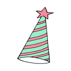 party hat with stripes. hand drawn doodle style. vector, minimalism, trendy color 2022. festive funny.