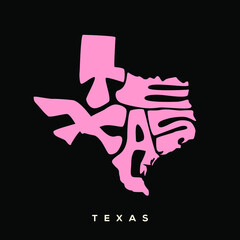 Texas state map typography. Texas map typography. Texas lettering.