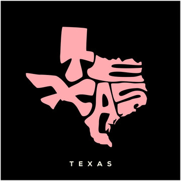 Texas state map typography. Texas map typography. Texas lettering.