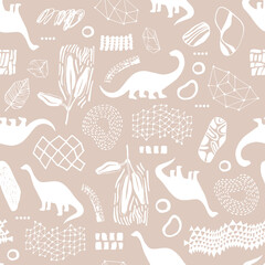 Seamless pattern with cartoon dinosaurs. For cards, party, banners, and children room decoration.