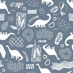 Seamless pattern with cartoon dinosaurs. For cards, party, banners, and children room decoration. - 499535041