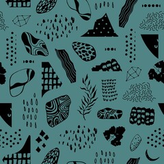 Abstract seamless pattern with hand drawn textures. Vector background. - 499535042