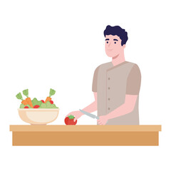 man preparing salad character