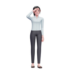3d Business woman looking far away, 3D render business woman character illustration