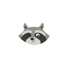 Muzzle of a winking raccoon, animal head in flat vector illustration isolated