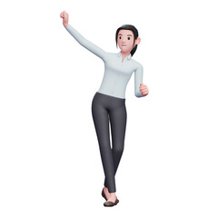beautiful business woman celebrating victory with dancing, 3D render business woman character illustration