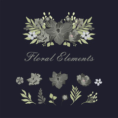 Floral set with leaves and flowers, elements for your compositions wedding cards
