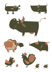 Cartoon funny farm animals. Original vector art farm animal collection for design	