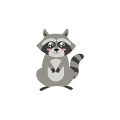 Cute humble shy raccoon character cartoon flat vector illustration isolated.