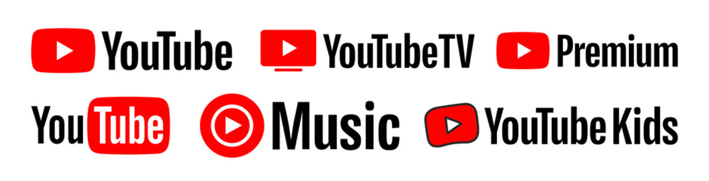 Youtube Logo, Music, TV, Premium, Kids, On A White Background, Vector Editorial Illustration