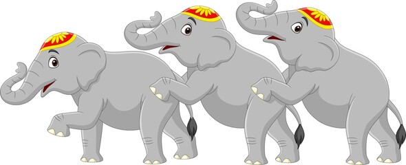 Obraz na płótnie Canvas Three cute elephant circus cartoon