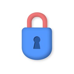 3D realistic locked padlock icon. Protection, safety, password security, encryption, privacy. Concept of internet privacy cyber protection, antivirus, cybersecurity. Lock cartoon minimal style.