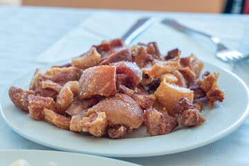Appetizer, fried and crispy pork nose.