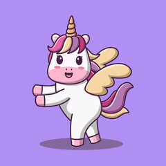 Cartoon white unicorn standing, vector cartoon illustration, cartoon clipart