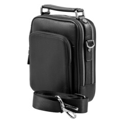 Black Leather Shoulder bag for Men isolated on white background.