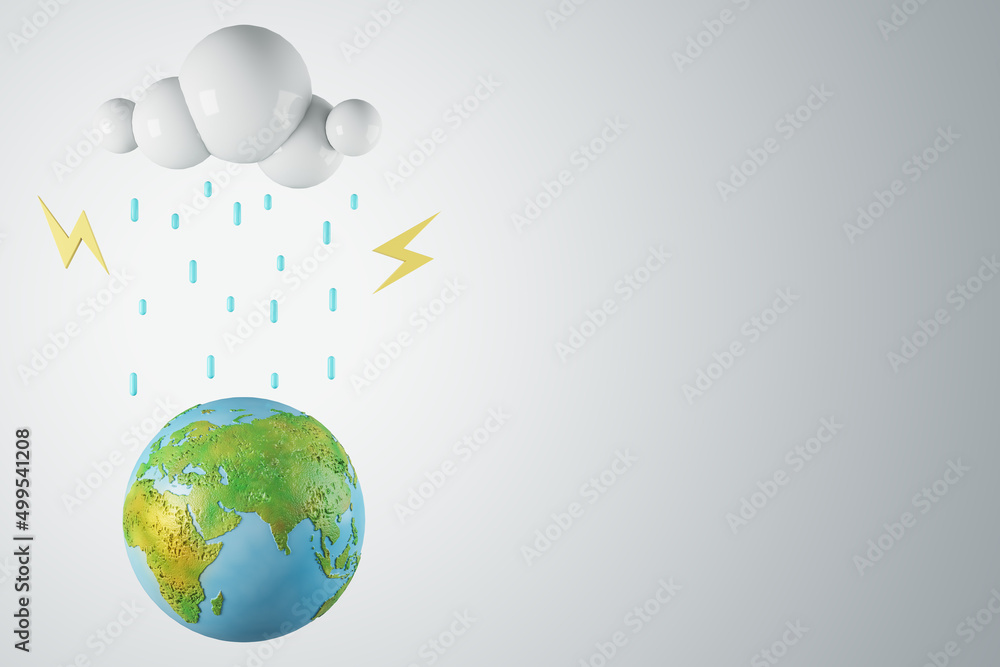 Poster Colorful climate change globe on light background with mock up place. Environment, caring for nature and preserving planet concept. 3D Rendering.