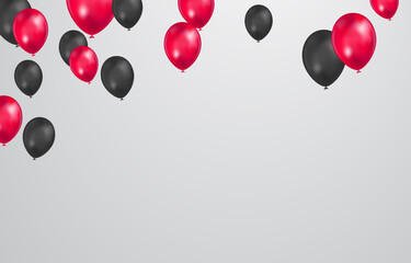 black and Red balloons with confetti on white background. Celebration background design.
