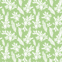 Wormwood silhouettes seamless pattern on pastel green background