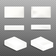 White soap bar vector 3D mockup, isolated on transparent background. Soap wrapped in blank package vector mock up.