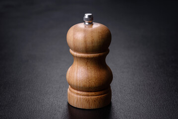 Salt or pepper shakers on black cncrete table. Space for text