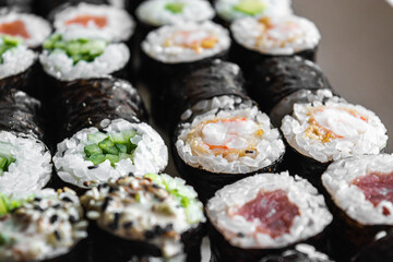 Sushi and rolls. Delicious set of fast food delivery on a white background