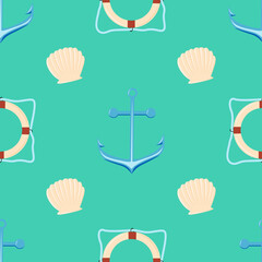 Seashell and anchor vector seamless pattern background
