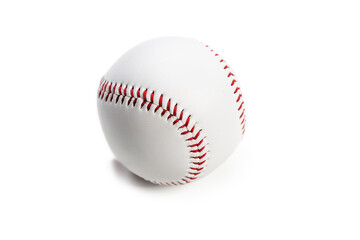 Sport Accessories Concepts. Closeup Image of White Leather Knitted American Baseball Ball Placed Over White Background