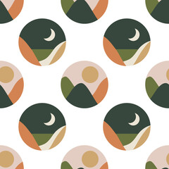Seamless pattern of trendy minimalist landscape abstract contemporary design