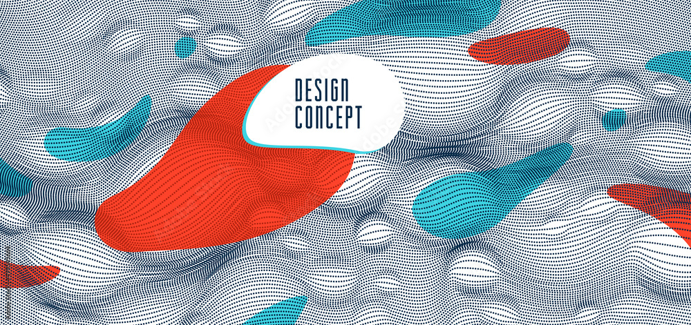 Poster dotted particles flow vector abstract background, science and technology theme illustration, array o