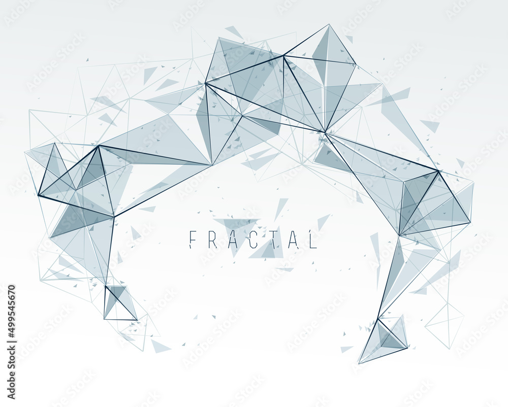 Poster science and technology 3d mesh abstract vector background, connected net lines fractal design, low p