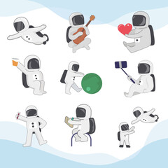 Astronauts vector characters set in flat design style