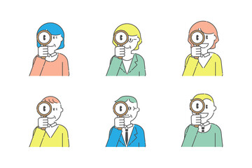 拡大鏡で覗くいろいろな人10　高齢者と若者　カラー