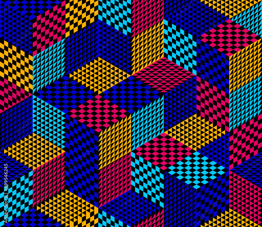 Aufkleber geometric 3d seamless pattern with cubes, rhombus and triangles boxes blocks vector background, arch