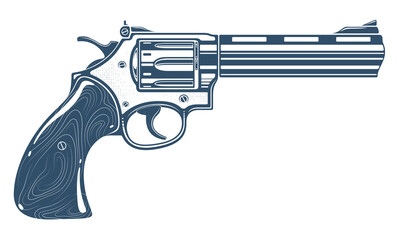 Revolver gun vector illustration, detailed handgun isolated on white background. - obrazy, fototapety, plakaty