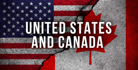 Fototapeta na wymiar USA and Canada flags background with text. Friendship, political and economical cooperation concept photo