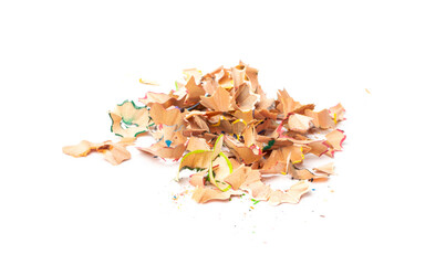 Color wood pencil with sharpening shavings isolated