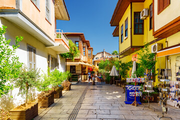 Fototapeta na wymiar Traditional Ottoman houses on an old street in Kaleici, Antalya
