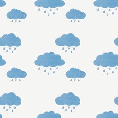 Cute hand drawn rainy clouds on white background seamless pattern