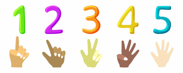 Set of numbers and finger counting for mental math school, studio, math course, creative children. Math. Modern design vector illustration concept for web and mobile website development.