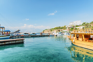 View of Old Antalya Marina in Kaleici of Antalya, Turkey