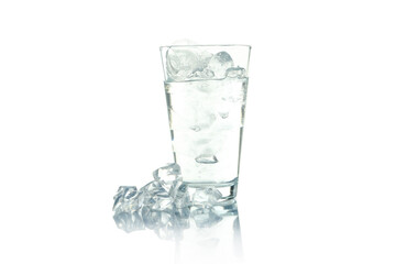 Glass with water and ice isolated on white background