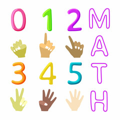 Set of numbers to 5 and finger counting for mental math school, studio, math course, creative children. Math. Modern design vector illustration concept for web and mobile website development.